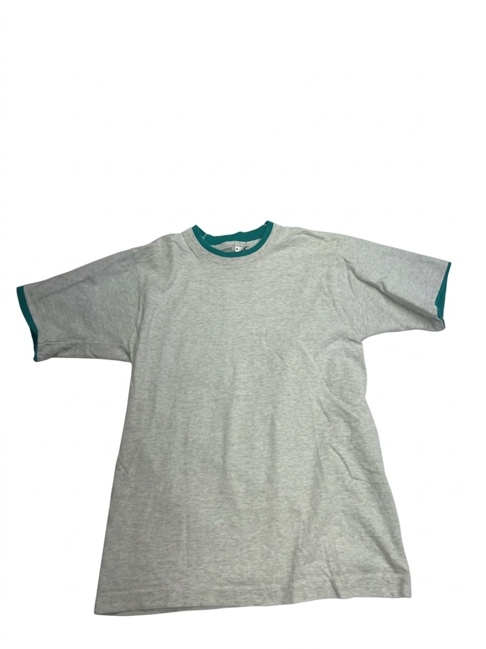 Vintage Fruit of the Loom Heather Gray Ringer Tee with Teal Trim - Men's